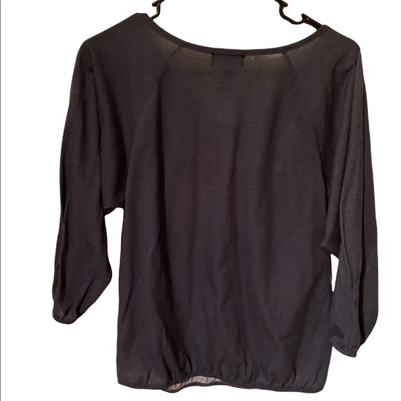 Denim colored long sleeved top with white tassels and embroidery. Size medium. - Picture 2 of 3